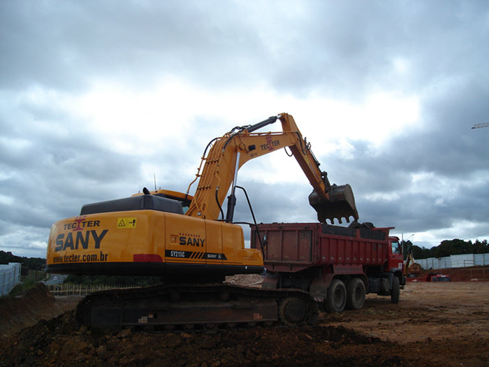 Hydraulic excavator SY215 in construction project.jpg