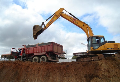 Hydraulic excavator SY215 in construction project