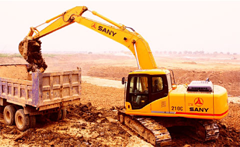 SANY SY210C used in provincial road construction