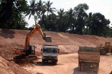 SANY SY135C excavators used in railway construction in Sri Lanka
