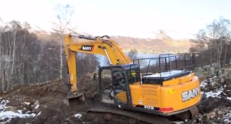 Two SANY 21.5 ton medium excavators SY215C used in tree farm in Scotland