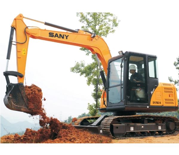 SANY 7.5 ton small excavator SY75C used in house foundation construction in Iran